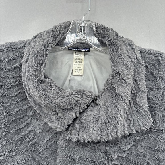 Patagonia Coat Womens Small Gray Jacket Fuzzy Textured Teddy PELAGE High Collar - Picture 7 of 14